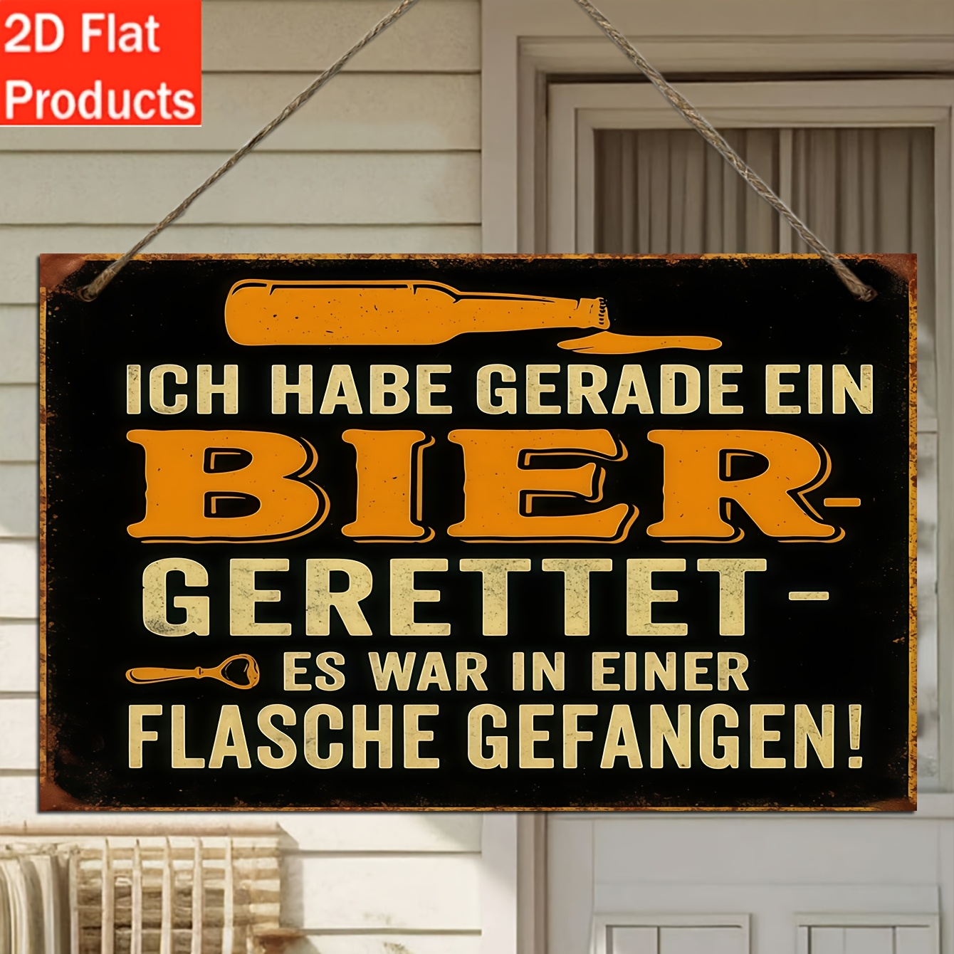 Image of 2d Flat, 1pc Wooden Decorative Sign And Plaque Featuring A Humorous German Quote: "i Just Beer; It Was In The Bottle." A Vintage Country-style Wall Decoration
