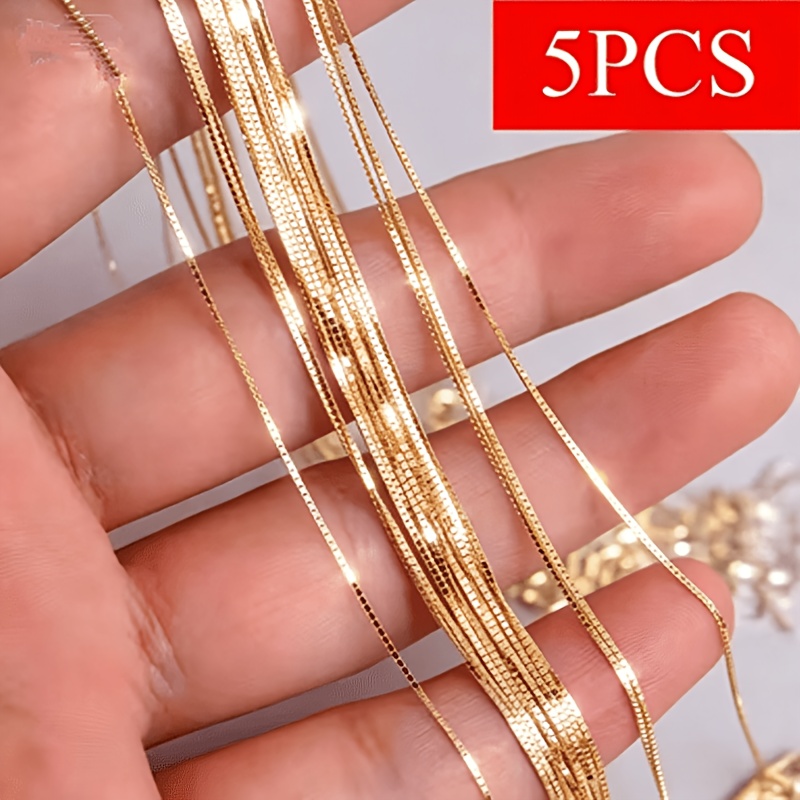 TEMU 5pcs Set Of 18k Gold-plated Box Chain Necklaces For Women And Men, Diy Chain Accessories, Fashionable Minimalist/wedding/engagement Gift,
