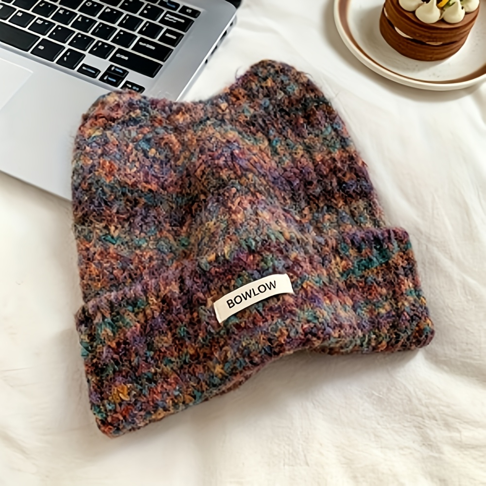 Image of 1pc Women's Cat Ear Beanie - Elastic Band Winter Hat With , Warm Face-flattering Fit For Christmas & Cold Weather, Multicolor Tie-dye Pattern, Hat, Festive Accessory, Textured Construction