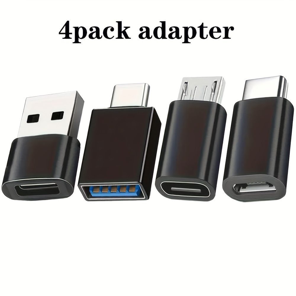 TEMU (4 PACK) Adaptateur USB vers USB C noir, adaptateur USB vers USB Type C , connecteur de convertisseur USB vers USB C vers , adapté aux