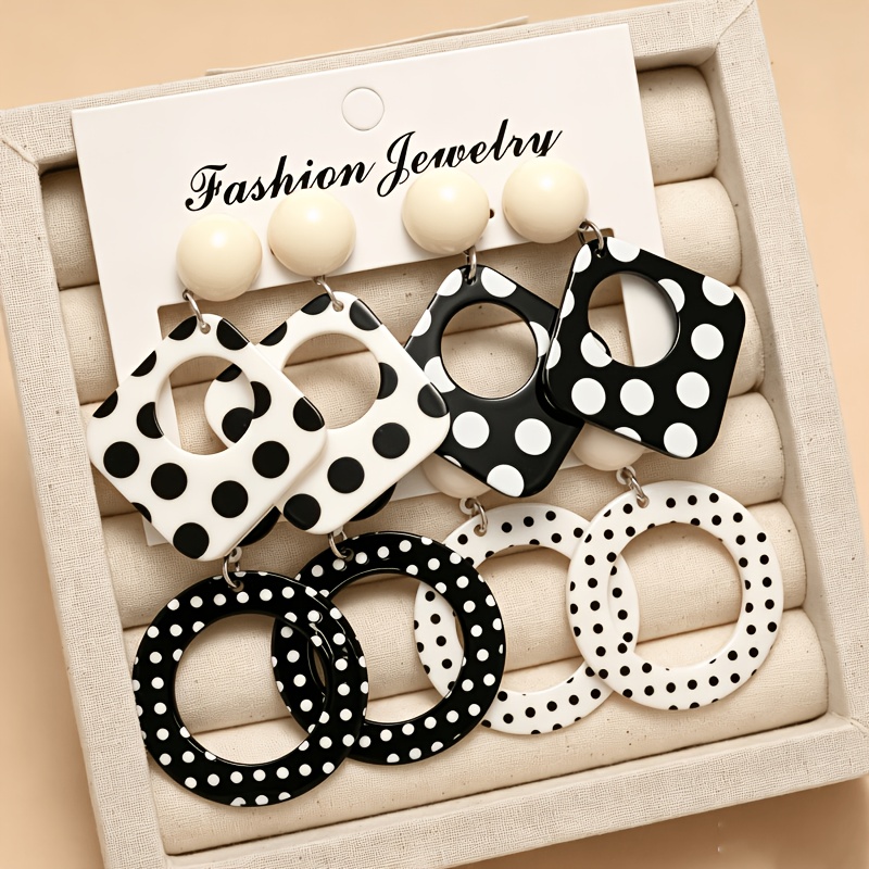 TEMU 4 Pairs/set Fashionable Elegant Polka Dot Earrings, Suitable For Women' Wear, , Parties, Travel, Vacation, Beach, Sunbathing, And As Gifts For '