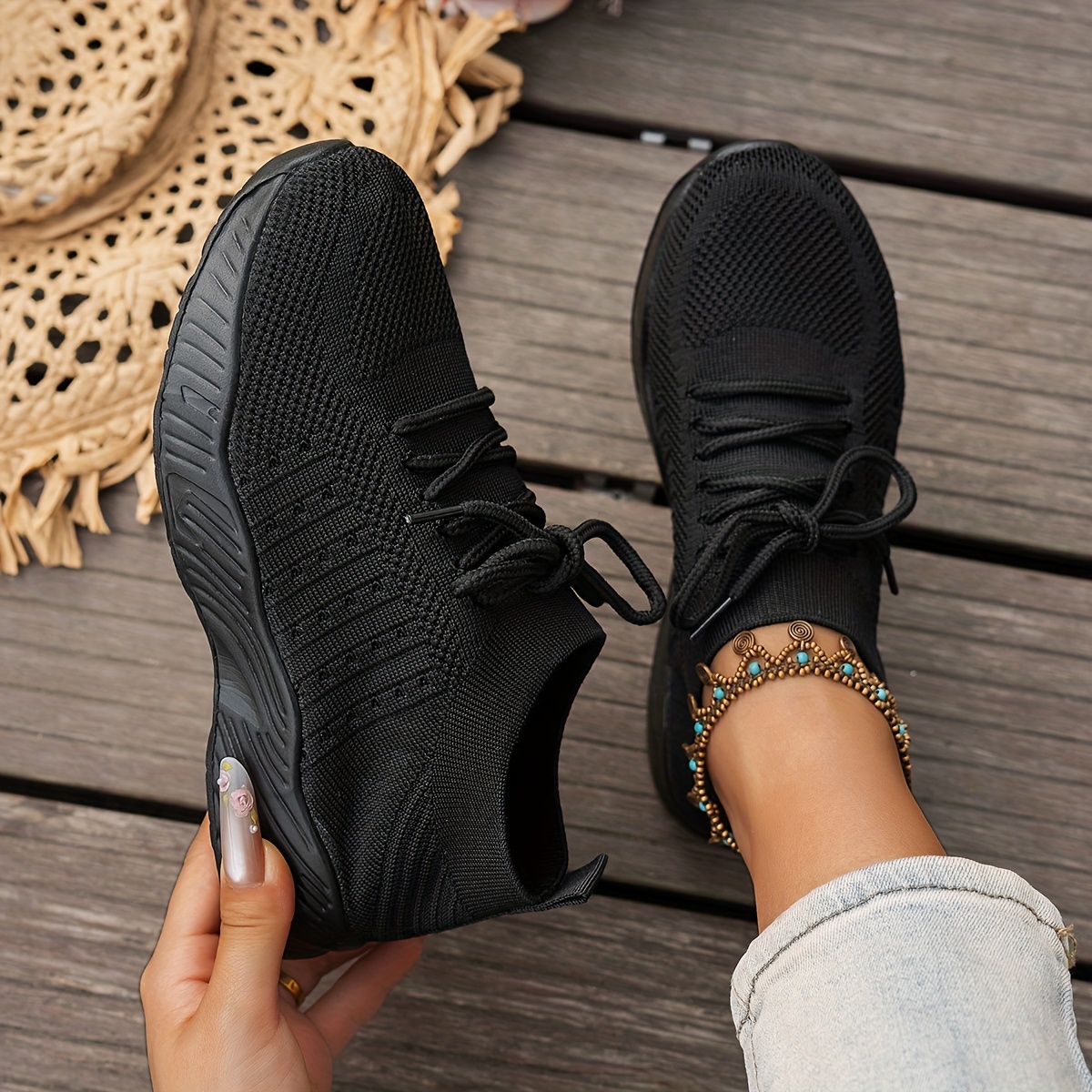 Baskets Toile Femme 2022 - Chaussures Décontractées Compensées Respirantes - Noir 37 EU