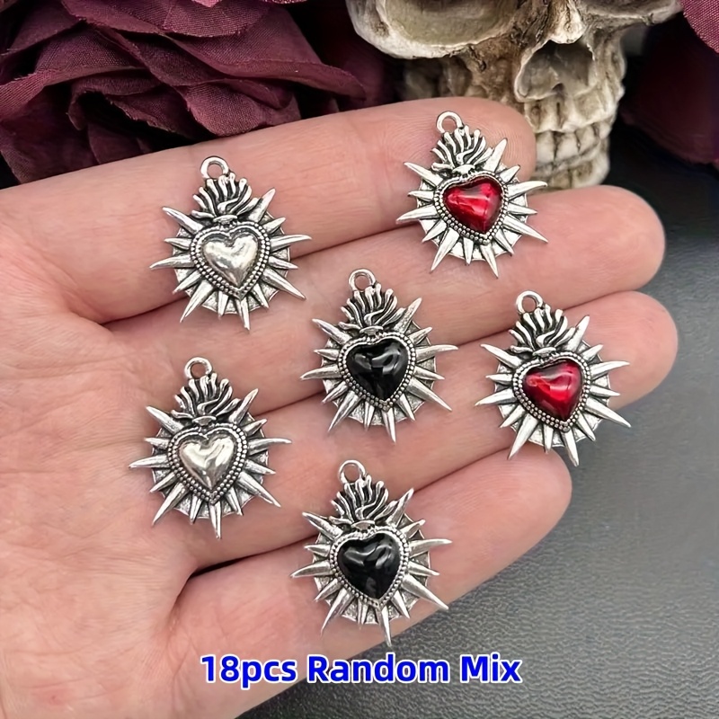 E-shop 18 Stück Vintage Flammenherz Legierung Emaille Anhänger, Geeignet für DIY Ohrringe, Halsketten, Handykette und Schlüsselanhänger, Ideales