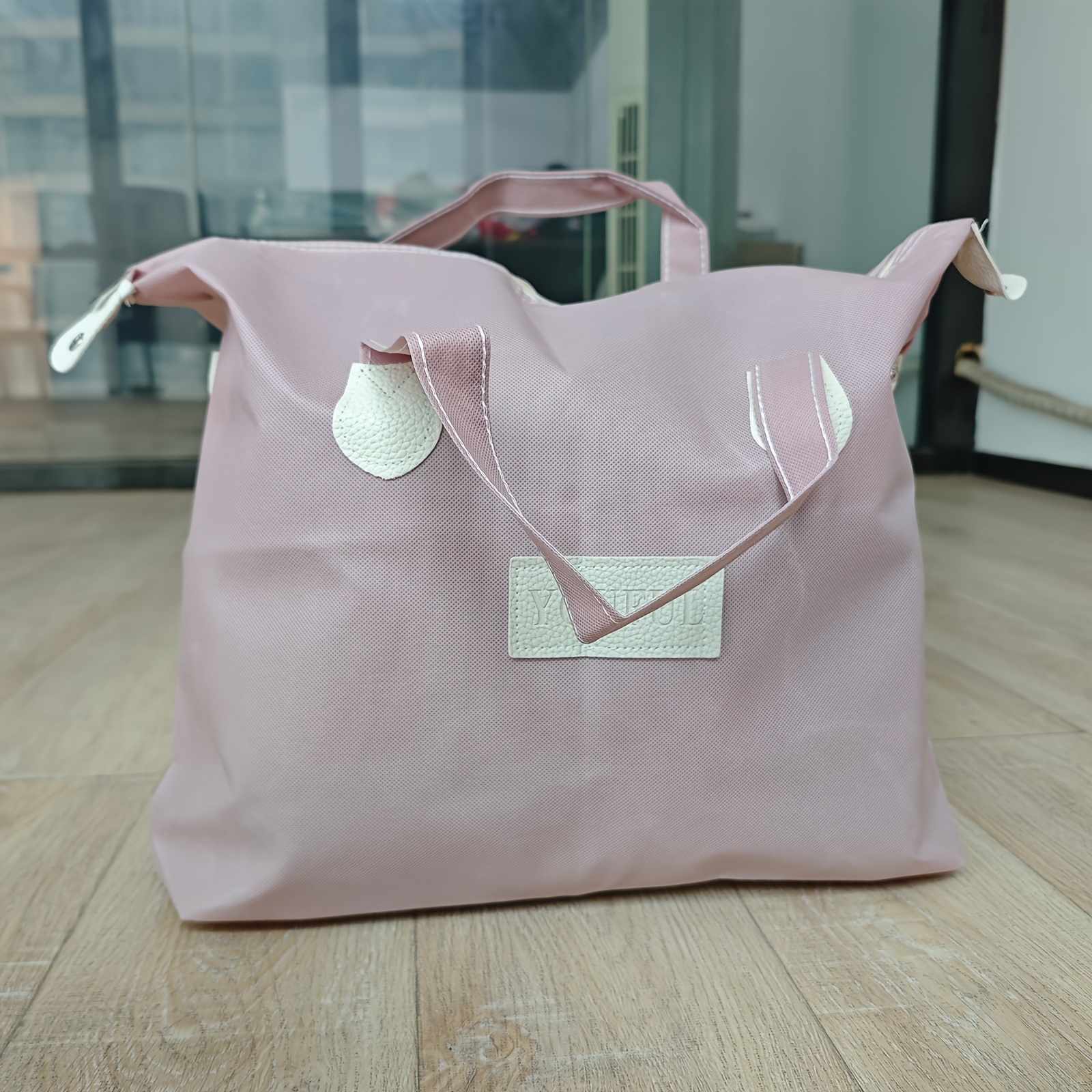 1pc YOUFEN Pink Polyester Blend Quilt Storage Bag with Zipper Closure - Portable Travel Organizer for Dorm, Clothes, Shoes & Accessories, Durable & Lightweight Design for Home, Office, Travel, Quilt Storage Bag, Dorm Room Organizer, Stylish Organizer, Sturdy Handles