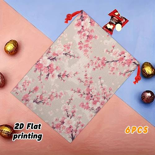 6pcs pattern print drawstring gift bags party favor bags double sided soft plush fabric durable drawstring closure durable fabric suitable for candy and snack storage wedding party graduation gift