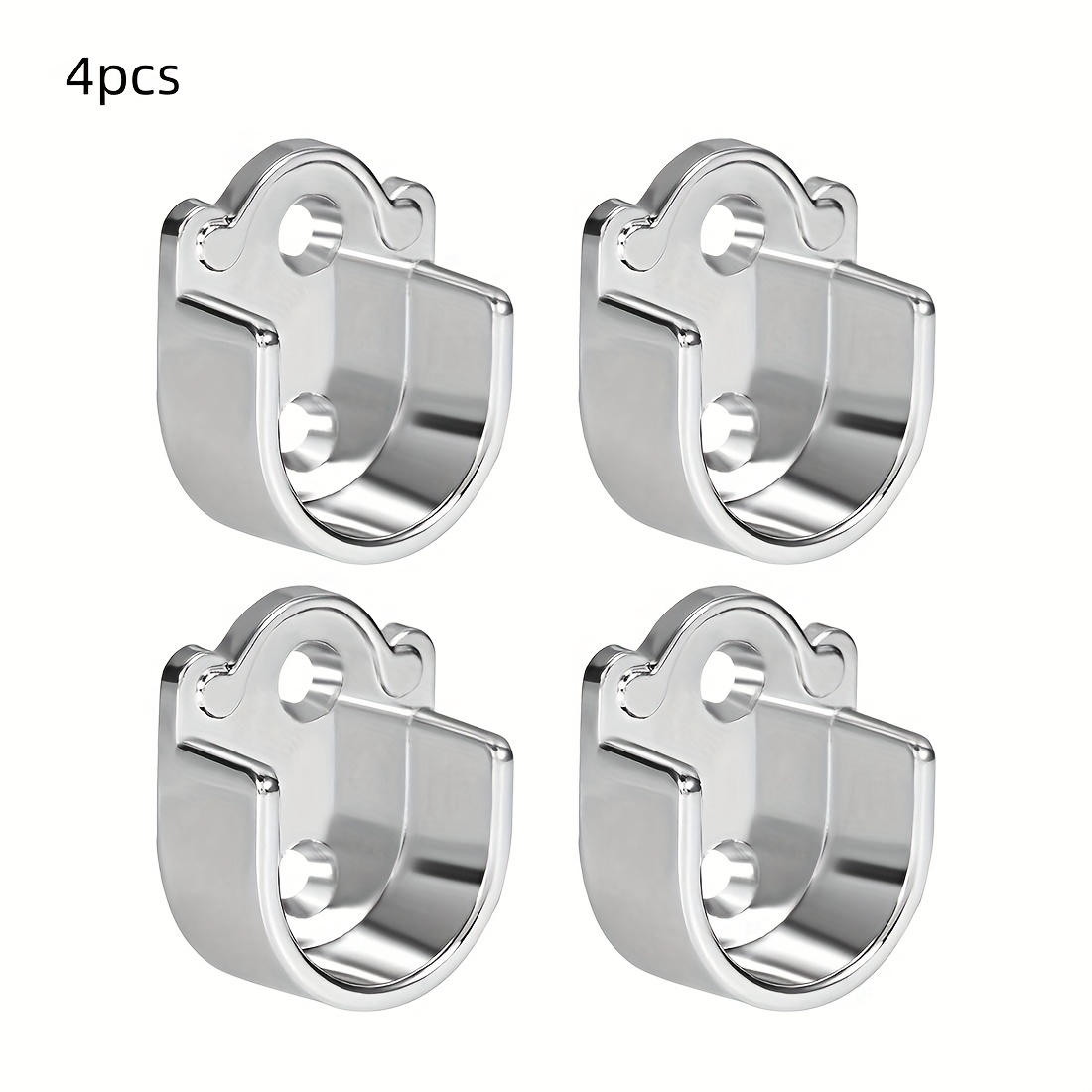 Image of 4pcs Metal Curtain Rod U-shaped Brackets, Cabinet Rod Holder Socket Ends U-shaped Flanges, Suitable For Wardrobe Brackets, Shower Curtain Rods, And Curtain Rods