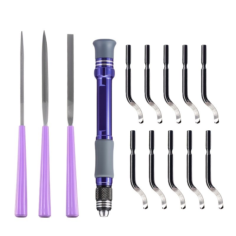 TEMU 3d Print Deburring Tool Kit, Handle With Curved And Mini Files For Model Edge Trimming, Pla Resin Print Finishing