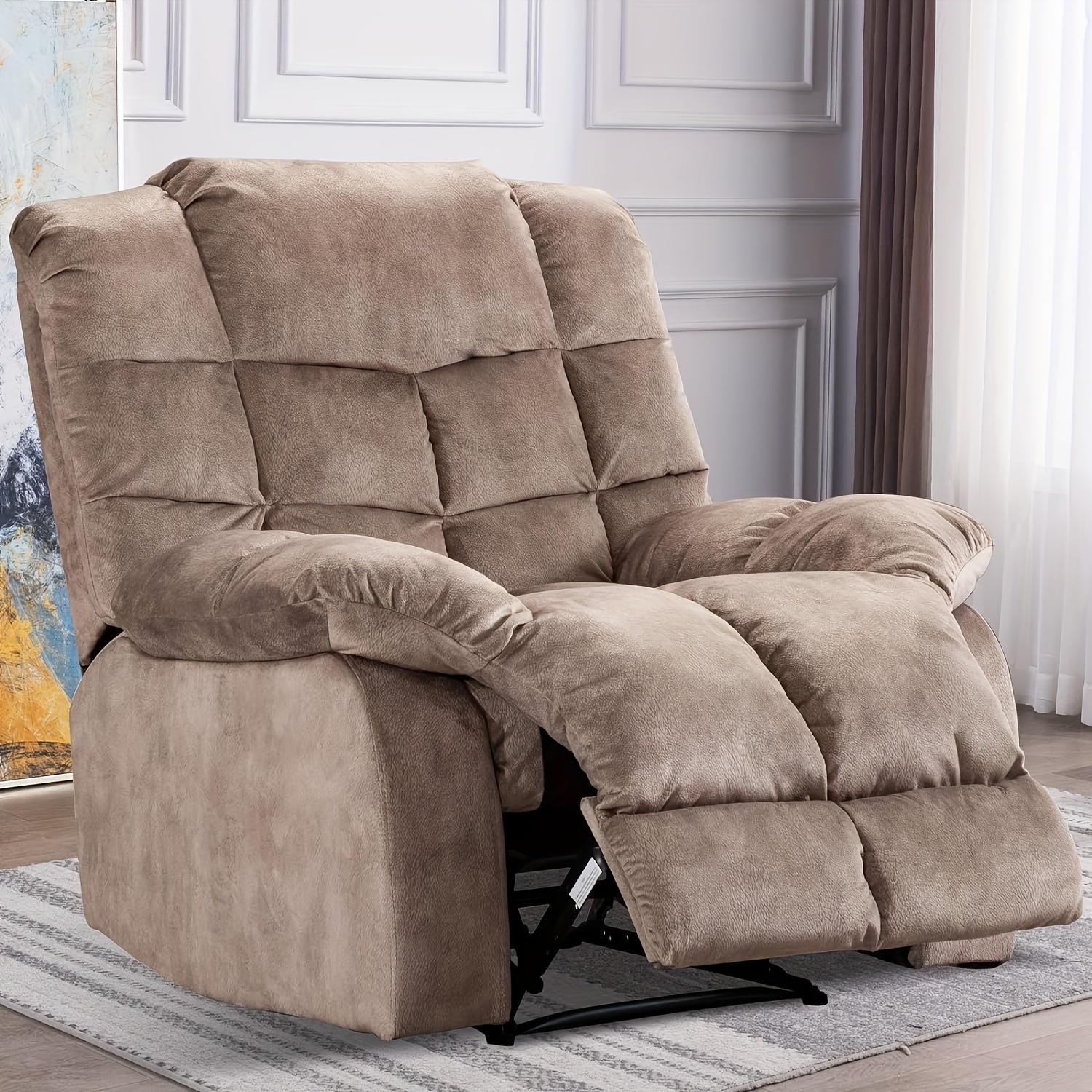 

Comfortable Living Room Single Recliner Padded Breathable Fabric Recliner Manual Sofa