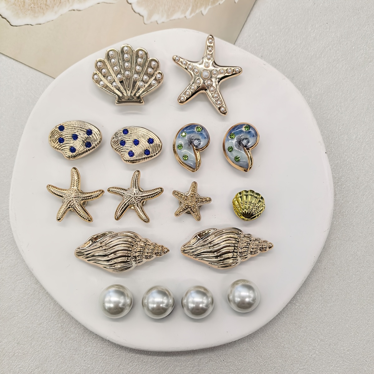 TEMU 16 piezas de adornos para zapatos de de resina estilo náutico dorado, con y pedrería, concha, accesorios para zapatos de cuentas artificiales de