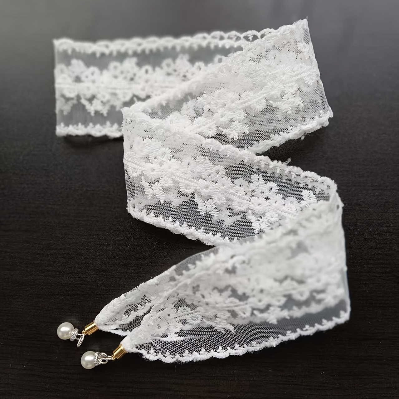 Image of Elegant Lace Headband With Pendant, Pendant Color , Extended Style Headband