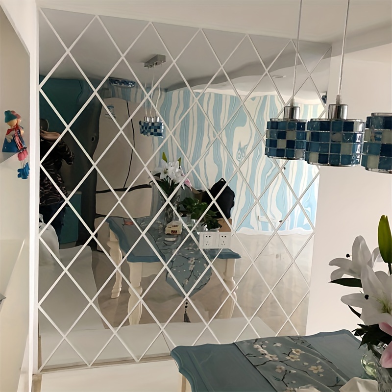 17 32 58pcs diamond silvery acrylic mirror wall decoration for bedroom living room office kitchen bathroom porch   gym shatterproof and removable self   acrylic mirror wall mounted cosmetic mirror full length mirror