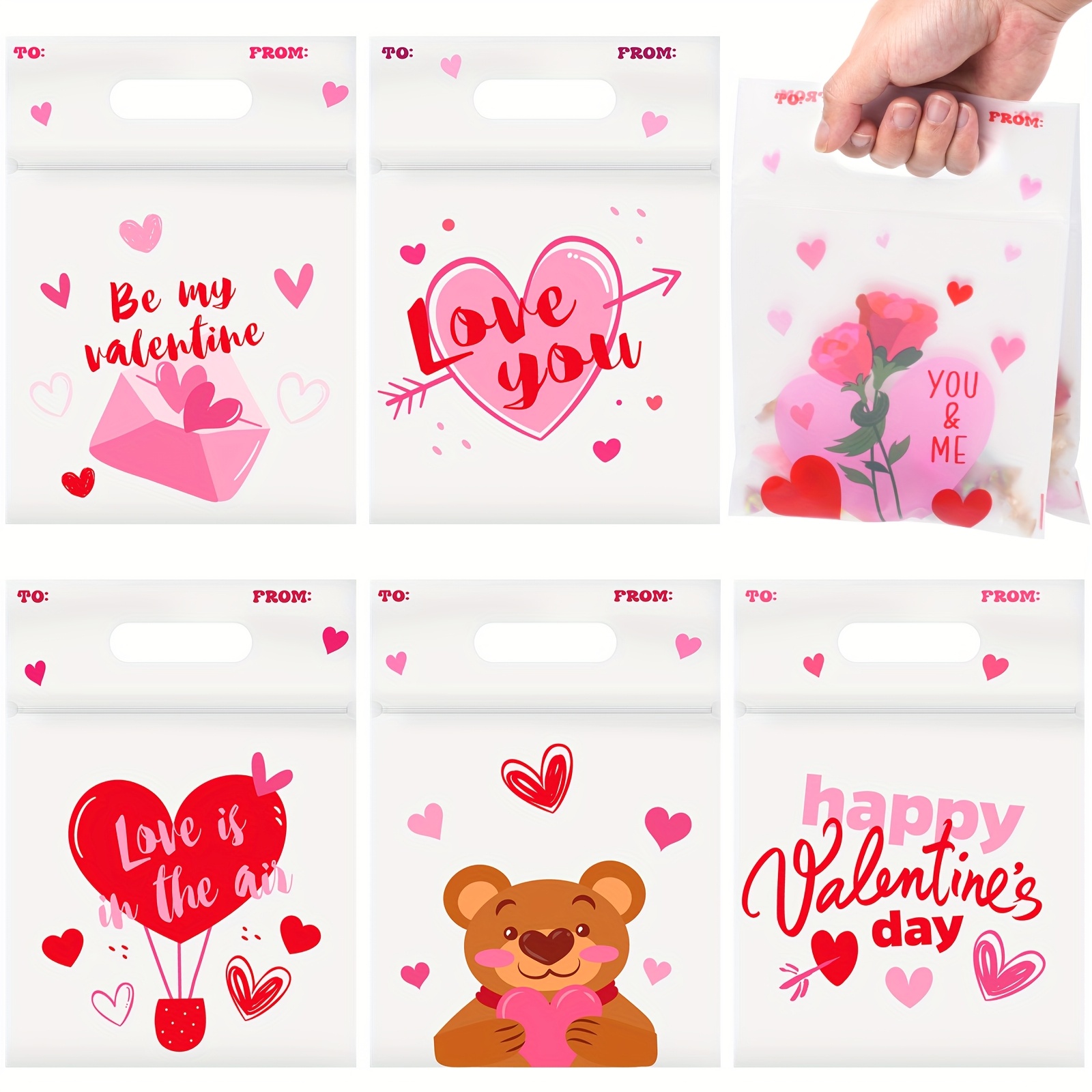 

36/48pcs Valentine's Day Cellophane Gift Bags, Candy Bags With 6 Valentine's For Party Favor Supplies, Valentine's Goody Bag, Classroom Exchange Prizes