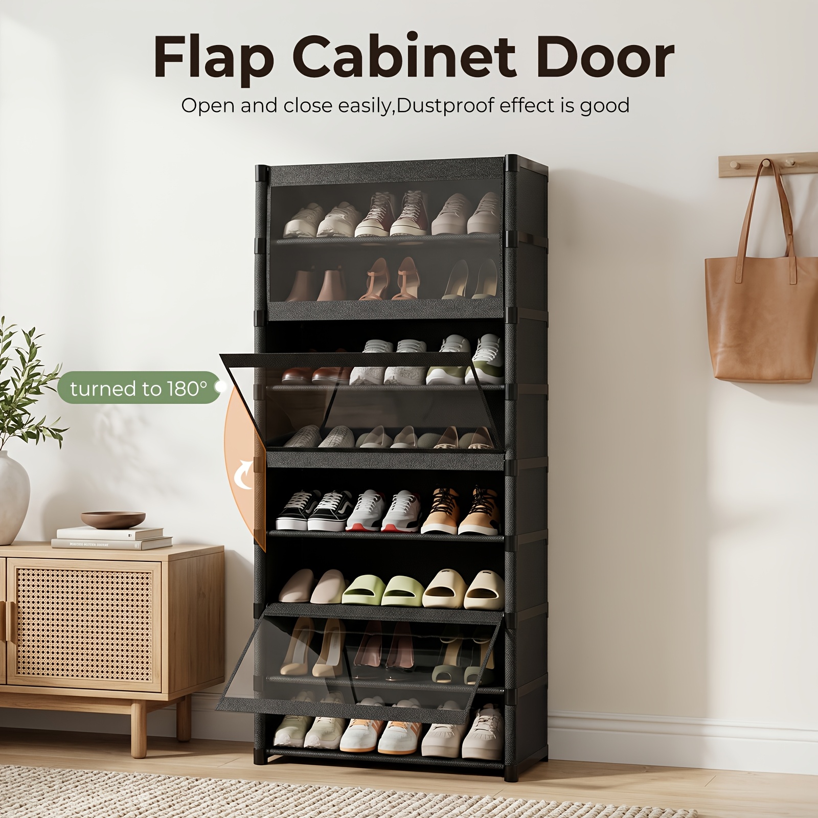 Tall Freestanding Shoe Cabinet with Flip Doors