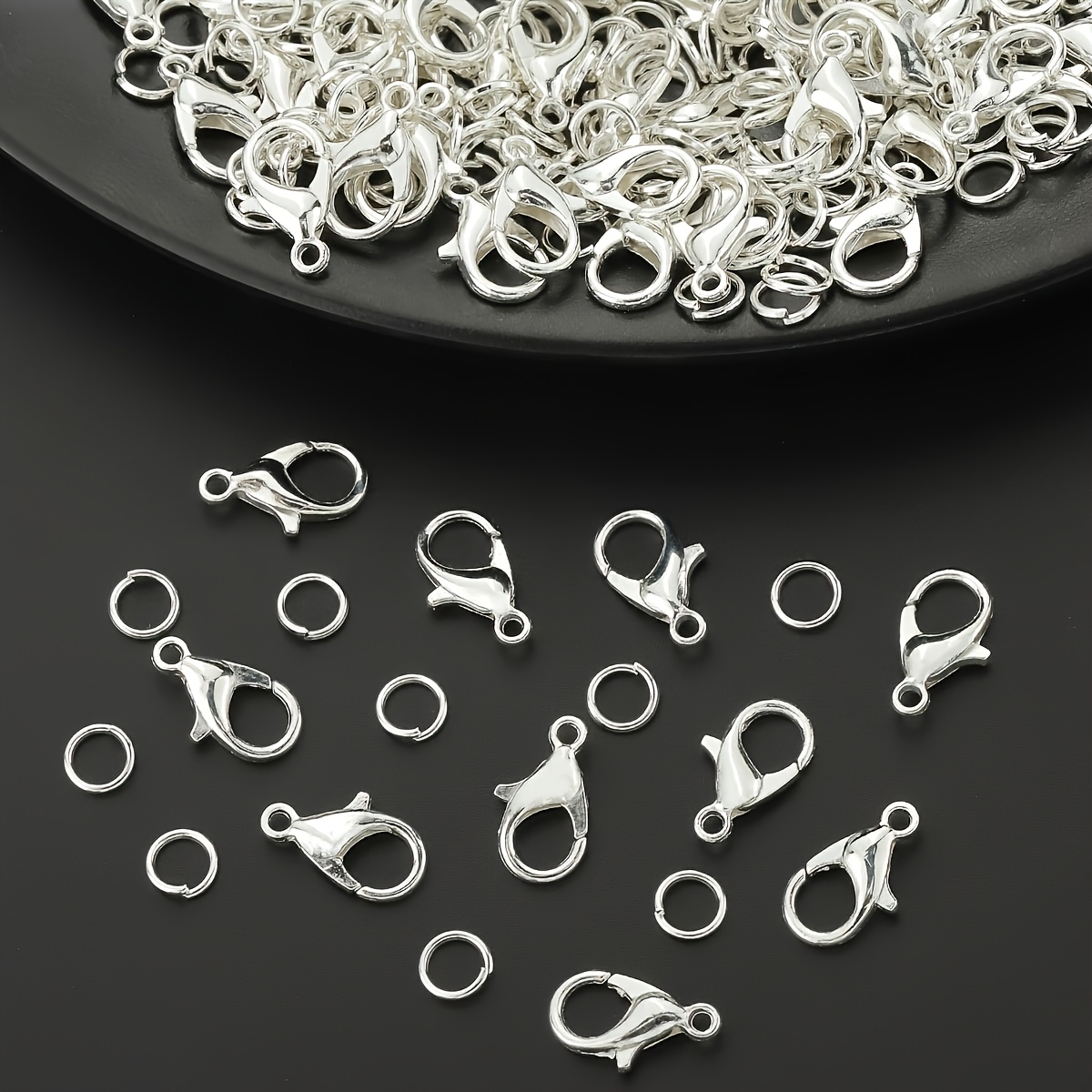TEMU 180pcs Lobster Clasp And Open Jump Ring Set, Including 50pcs Lobster Clasps And 130pcs Jump Rings, Suitable For Jewelry Making, Beading, Spacer