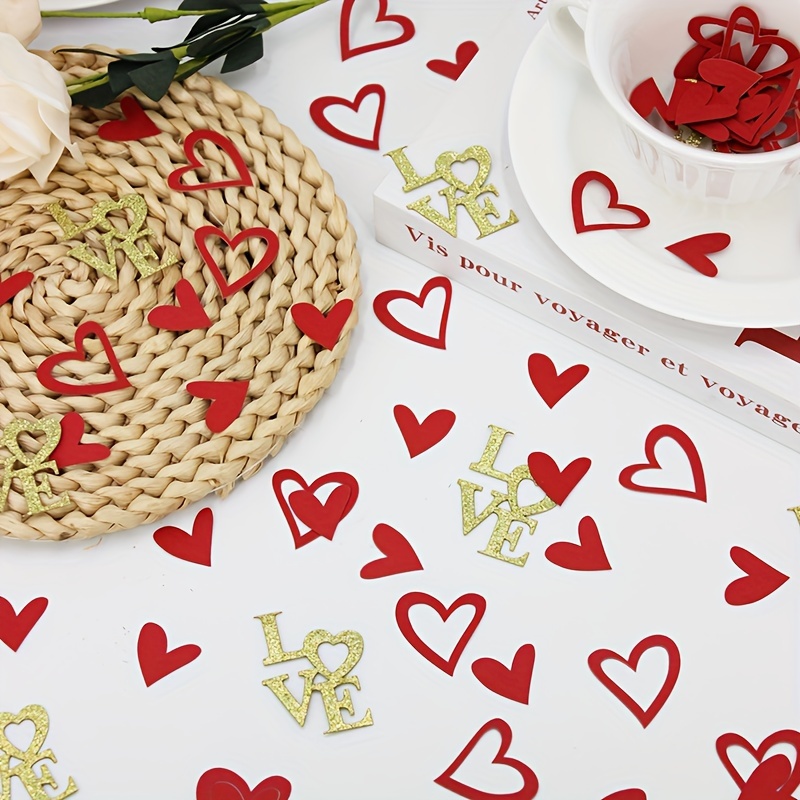 

100pcs Romantic Red & Heart Confetti, Valentine's Day & Day Paper Decorations, Universal Holiday Party Supplies For Wedding, Bridal Shower, Engagement Celebrations