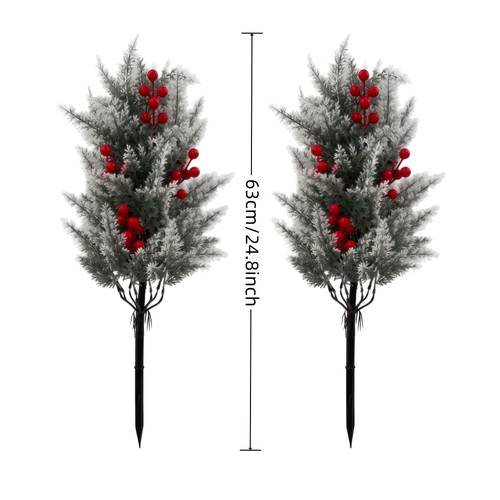2 sets of extra large christmas outdoor artificial pine and ground stakes dense green needles covered with white snow realistic and full uv resistant plants suitable for front doors fireplaces christmas trees