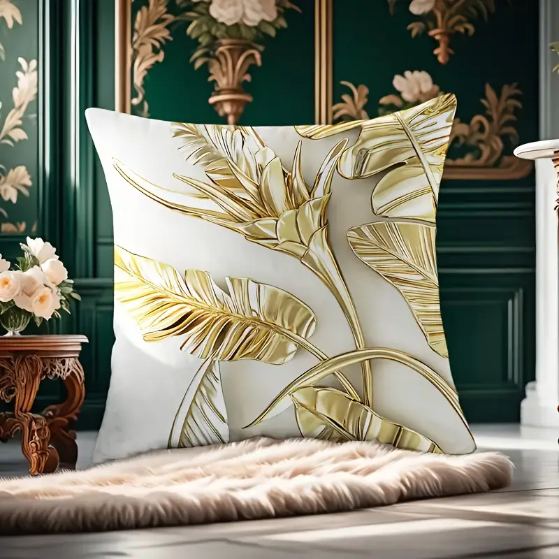 set of 4 2d golden unique handmade pillowcase perfect to decorate your living room sofa bed or bedroom suitable for car cushions pillow filling is not included double sided printing no filling Product details 2