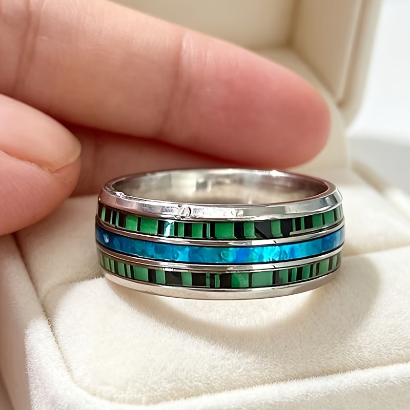 Customized Deep Sea Shell Inlaid Stainless Steel Ring — High-End Gift