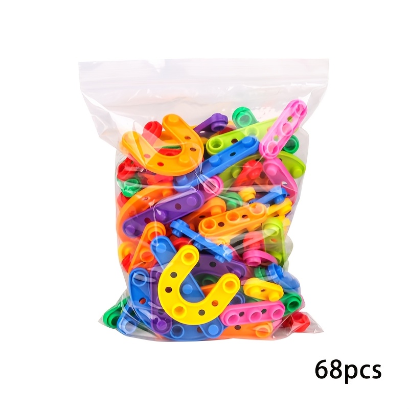 TEMU Children's Interlocking Building Block Toy Set, 68pcs Multicolor Bar-shaped Interlocking Toys, Random Shapes | Random Colors | Pp Material, Diy