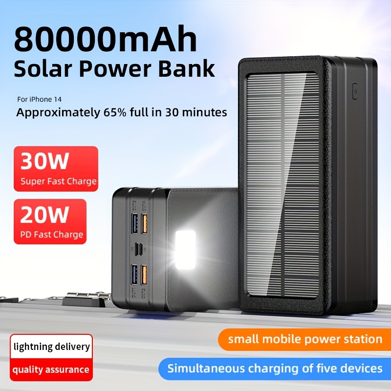 solar charger 80000mah large capacity 30w fast charging mobile power   outputs and 2   led flashlight sos blinking   flashlight portable charger suitable for outdoor camping and wilderness survival gear Product details 6