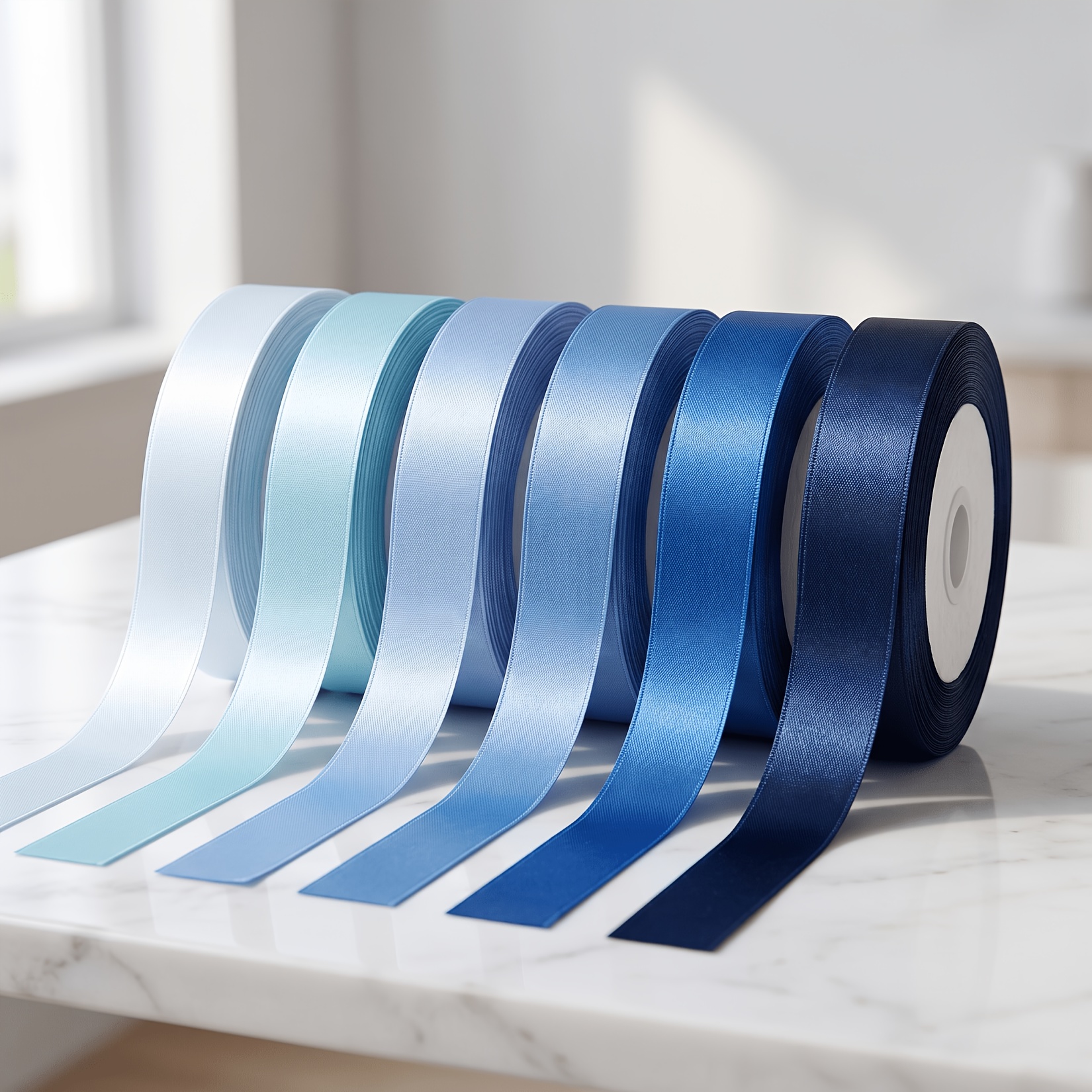 6 Rolls Blue Satin Ribbon Set, Smooth Satin Ribbon, Gift Wrapping Wedding Party Craft Decoration Ribbon, Handmade Floral Hair Additions Ribbon