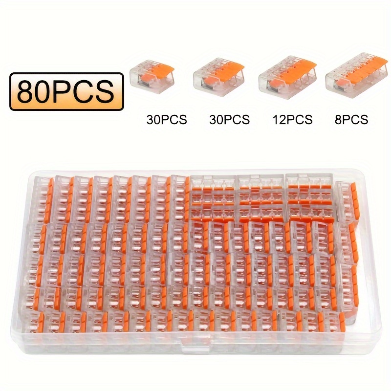 

80pcs Electrical Quick Connector, Lever Connector Assortment Kit, Diy Wire Connectors (28-12 Awg), 2/3/4/5 Port Push-in Electrical Connections Terminals, Plug- Terminal Block, Wire Connector, Cable