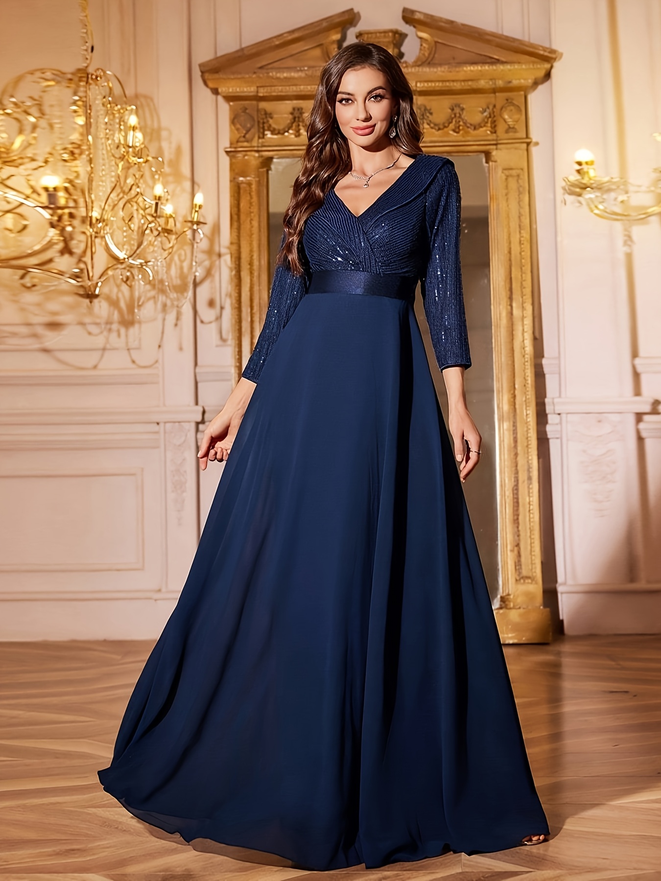 embellished neck chiffon dress Long Formal A-Line Beaded Evening Dress by LaDivine CC446