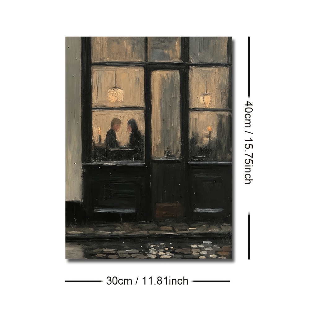 TEMU 2d Flat, 2d Flat, A 2d Flat Unframed Vintage Canvas Poster Depicting A Cozy Romantic Couple A Rainy Night At Window, Perfect For Farmhouse Decor