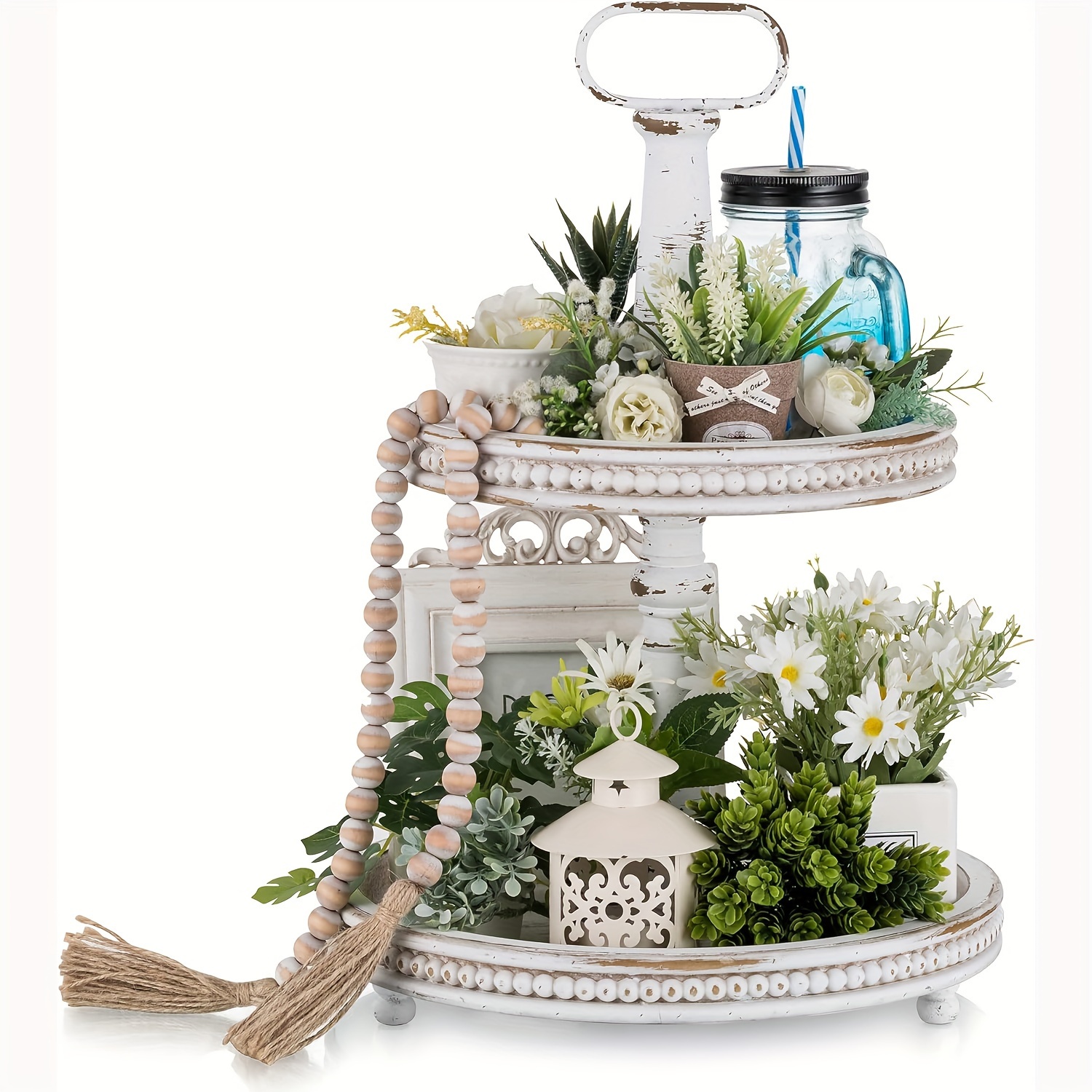 Image of 1pc Tiered Tray Stand, Two-tier Tray, Serving Decorative Trays For Vintage Decor Coffee Table Centerpieces Fall Decor Thanksgiving Christmas Decorations. (non-food Contact)