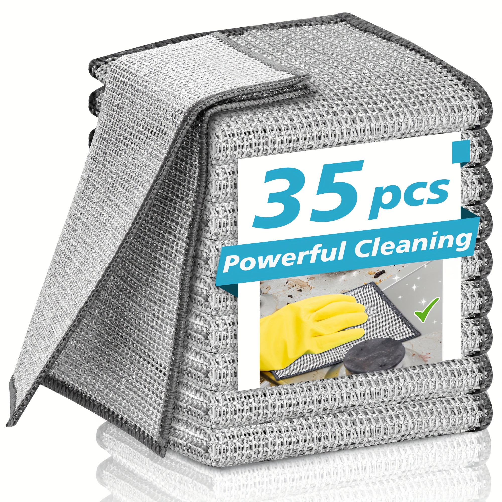 TEMU 15/25/35pcs Wire Cleaning Cloth, Dry And Wet Use, Does Not Scratch Surfaces, Easy To Rinse, Household Kitchen Pot Pan Dishwashing Double-sided