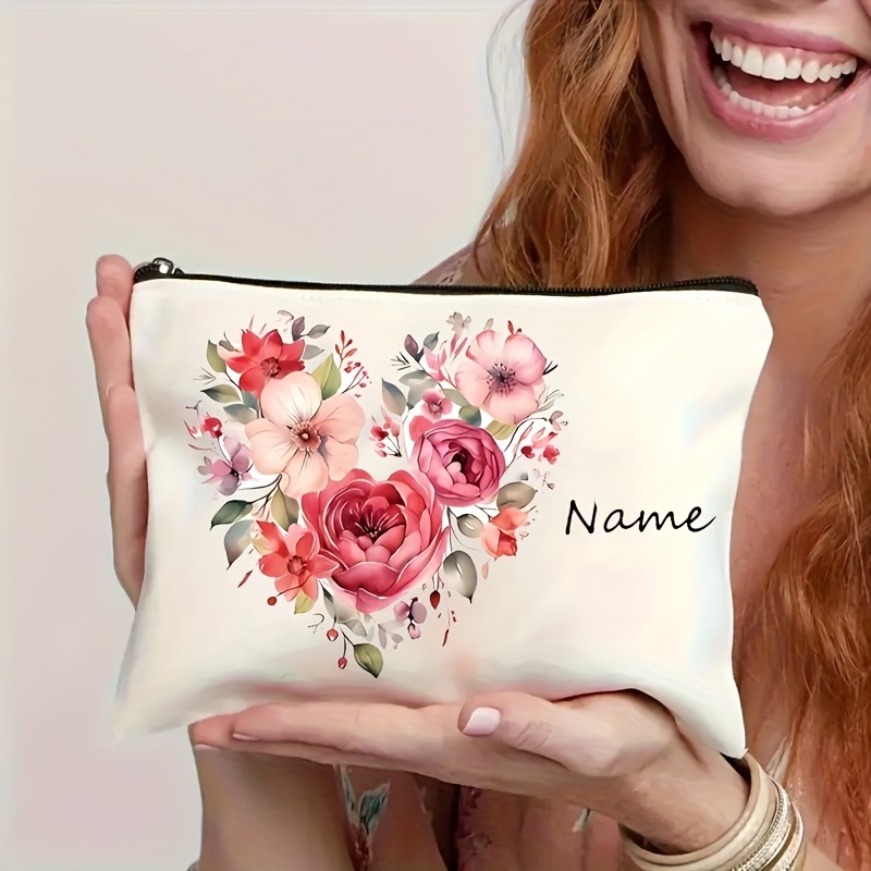 E-shop Personalisierte 1 Stück Romantische Herzform Design Namenshandtasche, individueller Name oder Feiertagstext, Nylon-Reißverschluss, modischer