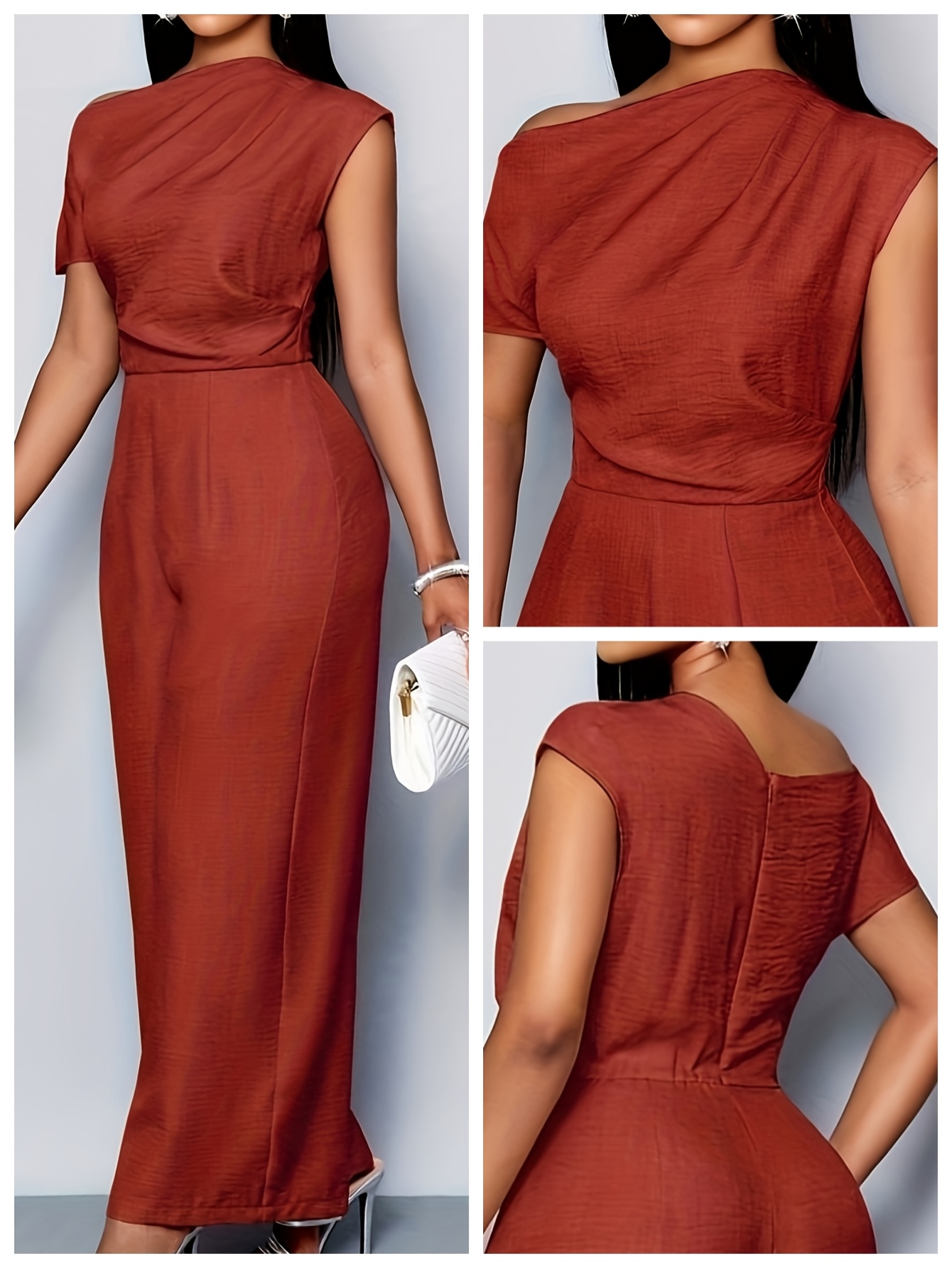 A Stylish And Elegant One-Shoulder Solid Color Jumpsuit Is Perfect for Casual Holiday Gatherings