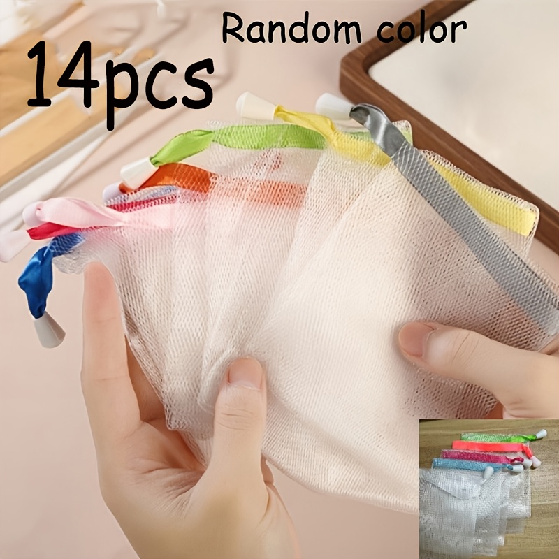 TEMU 14pcs Soap Pouches, Random Colors Hanging Loofahs, Shower And Face Wash Soap Bags, Mesh For Dense Foam, Suitable For Solid/ Soap