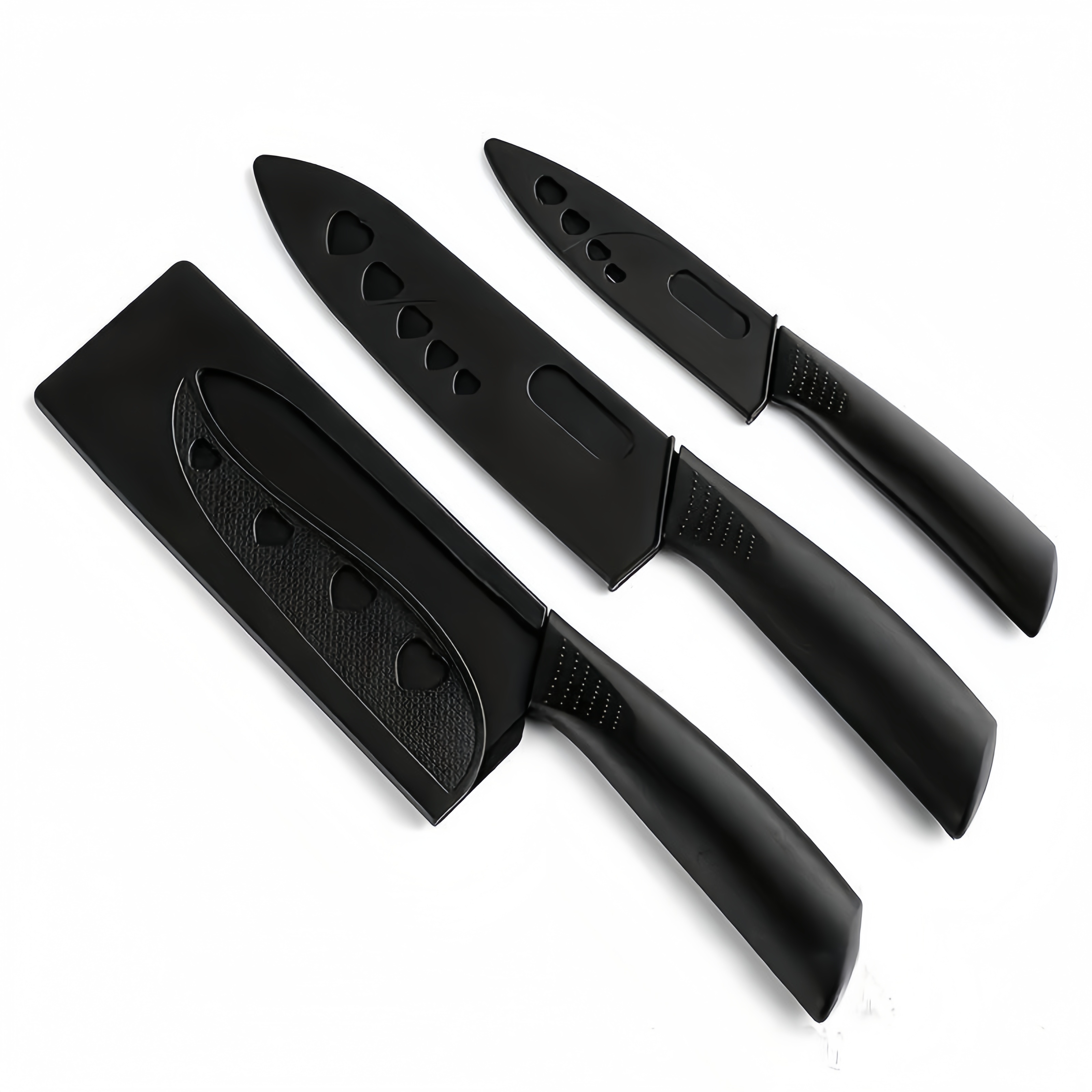TEMU 3pcs Black Kitchen 3 Piece Set Stainless Steel Kitchen Set Knife, Kitchen Knife, Fruit Knife, Student Apartment Gift Knife Set