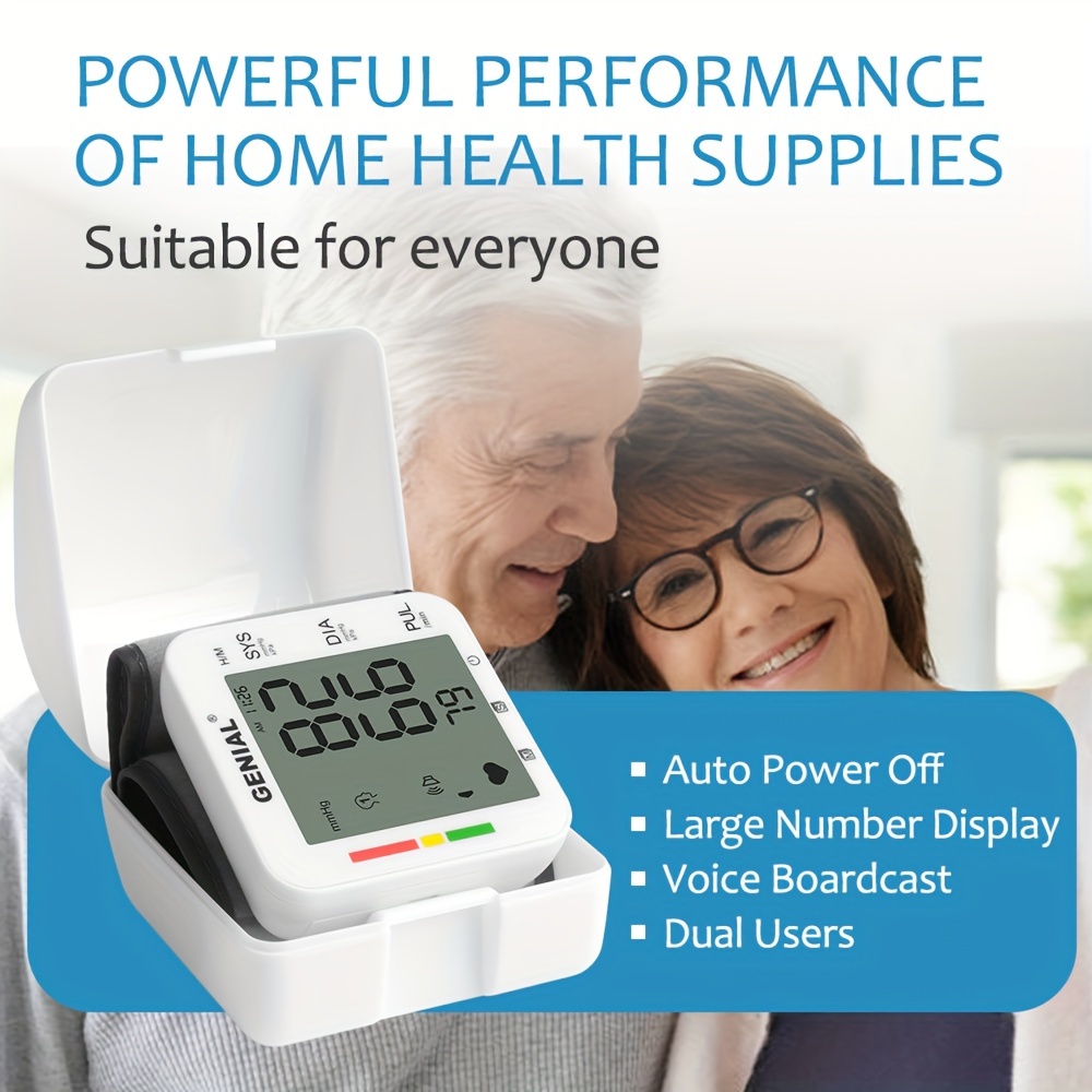   adjustable wrist blood pressure cuff 2   readings digital rechargeable blood pressure machine with voice broadcasting with carrying case for home use, battery not included Product details 3