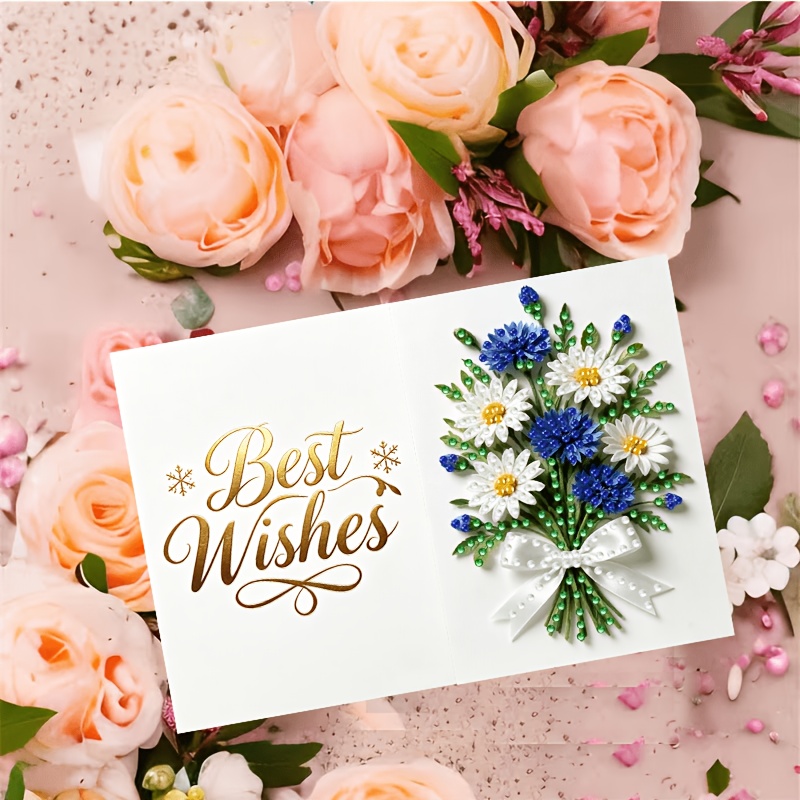 TEMU New 6pcs 2d Flat Diamond Painting Greeting Card Set, Theme Series, Flat Design, Irregular Round Rhinestone Diamond Painting Kit. Includes 6pcs