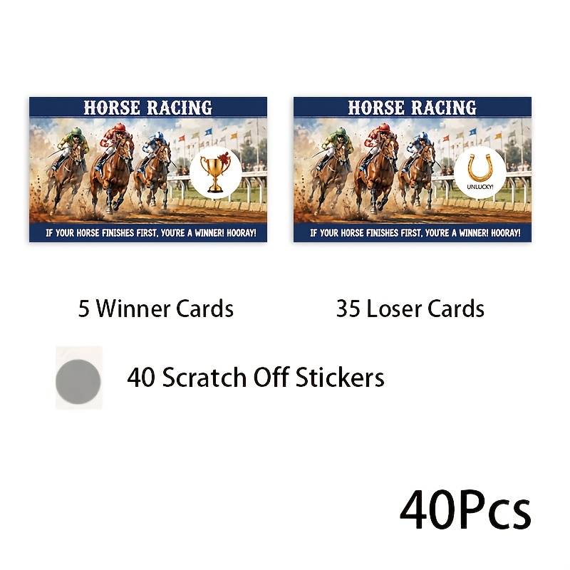 TEMU 40pcs Horse Racing Derby Scratch Off Game Cards Suitable For Horse Racing Parties, Derby Themed Games, Race Day Decorations With Revealable