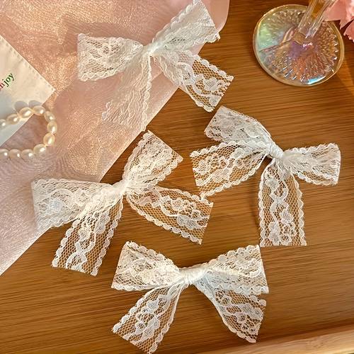 4pcs womens elegant minimalist bow hair clips sweet lace bowknot hair accessories neutral color palette for braids ponytails buns versatile for hair types styles hairpins for weddings parties