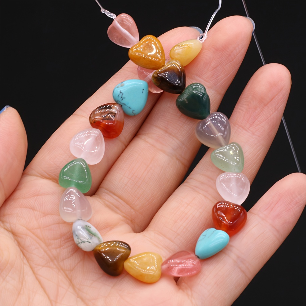 Image of 18-19pcs 10mm Natural Stone Agate Heart-shaped Straight Hole Pendant Loose Beads For Diy Handmade Bracelet Necklace Earring Jewelry Accessories