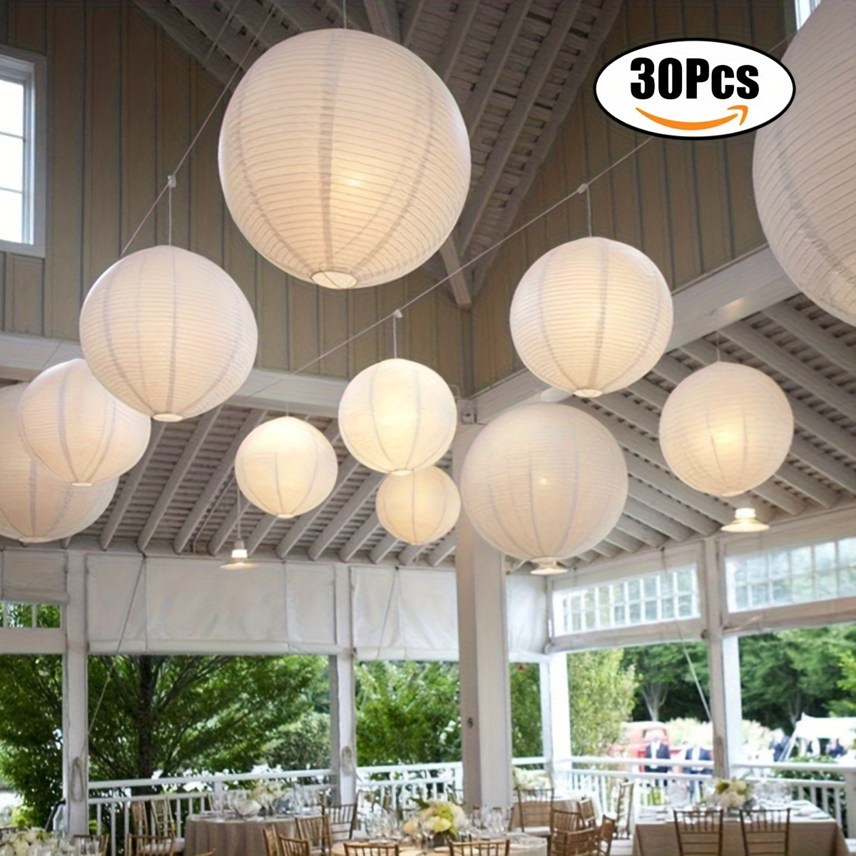 E-shop 30 Stück Weiße Papierlaternen, 15 cm - Elegante Hänge-Dekorationen für Hochzeiten, Partys & Feiern, Leicht zu installieren und wiederverwendbar,