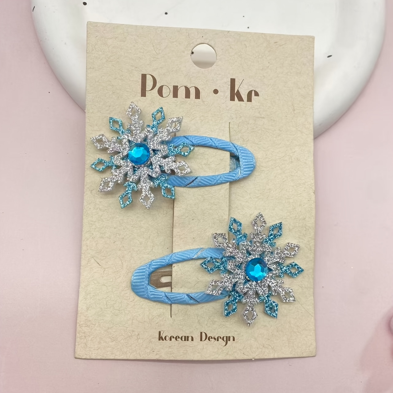 2pcs Blue And White Snowflake Clips | Cute And Sweet Metal Snowflake Side Clips For Christmas
