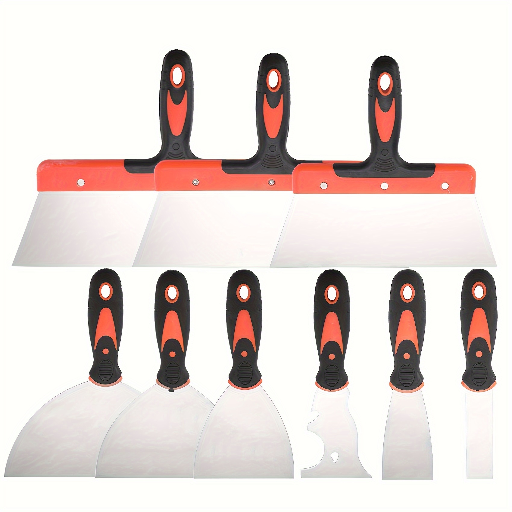 Image of Putty Knife,9/10pcs Stainless Steel Paint Scraper Tool Set,with Taping Knife Tool For Repairing Drywall, Removing Wallpaper, Applying Putty, Plaster, Cement, Adhesive