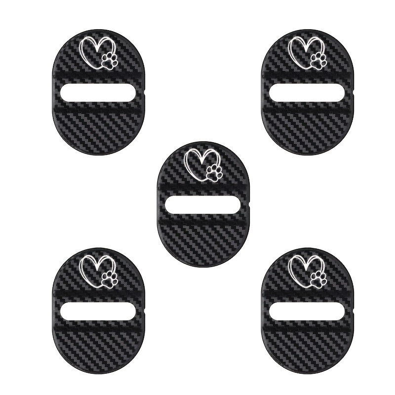 TEMU 5pcs Love Heart And Clawprint Car Door Lock Cover, With Carbon Fiber Texture Design, Rust-proof Sealing , Shock Absorption, Noise Reduction And