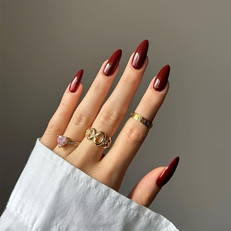 TEMU 48 faux ongles à couverture complète. Nouvelle bordeaux, parfait pour , le shopping et les réunions. Outils inclus.