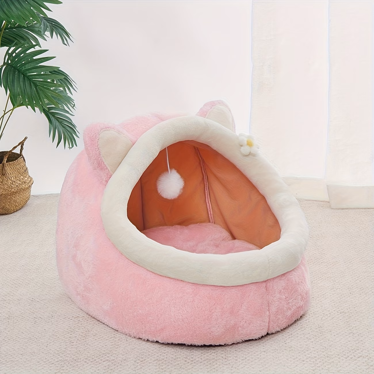 cat beds for indoor cats cute cat bed cave with hanging toy small cat houses with removable washable portable no deformation pet bed house design pink multiple sizes Product details 4