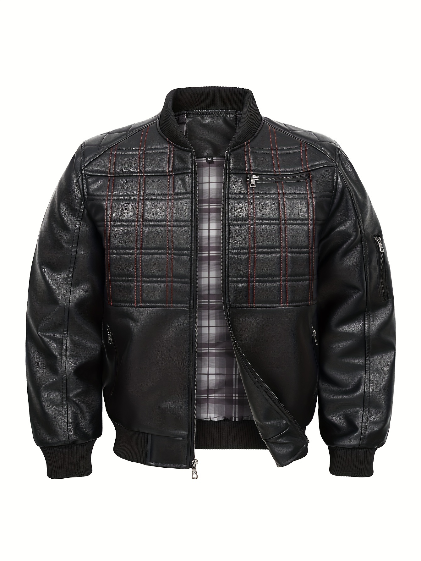 herren pu leder bomberjacke winterkarierte reißverschluss Temu