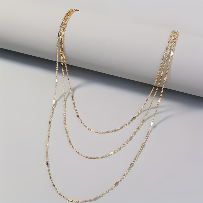 Image of 3-layer Chain Necklace For Women - Golden-tone Stainless Steel Elegant & Design, Versatile For Daily Wear, Parties, Vacations & Jewelry Gift
