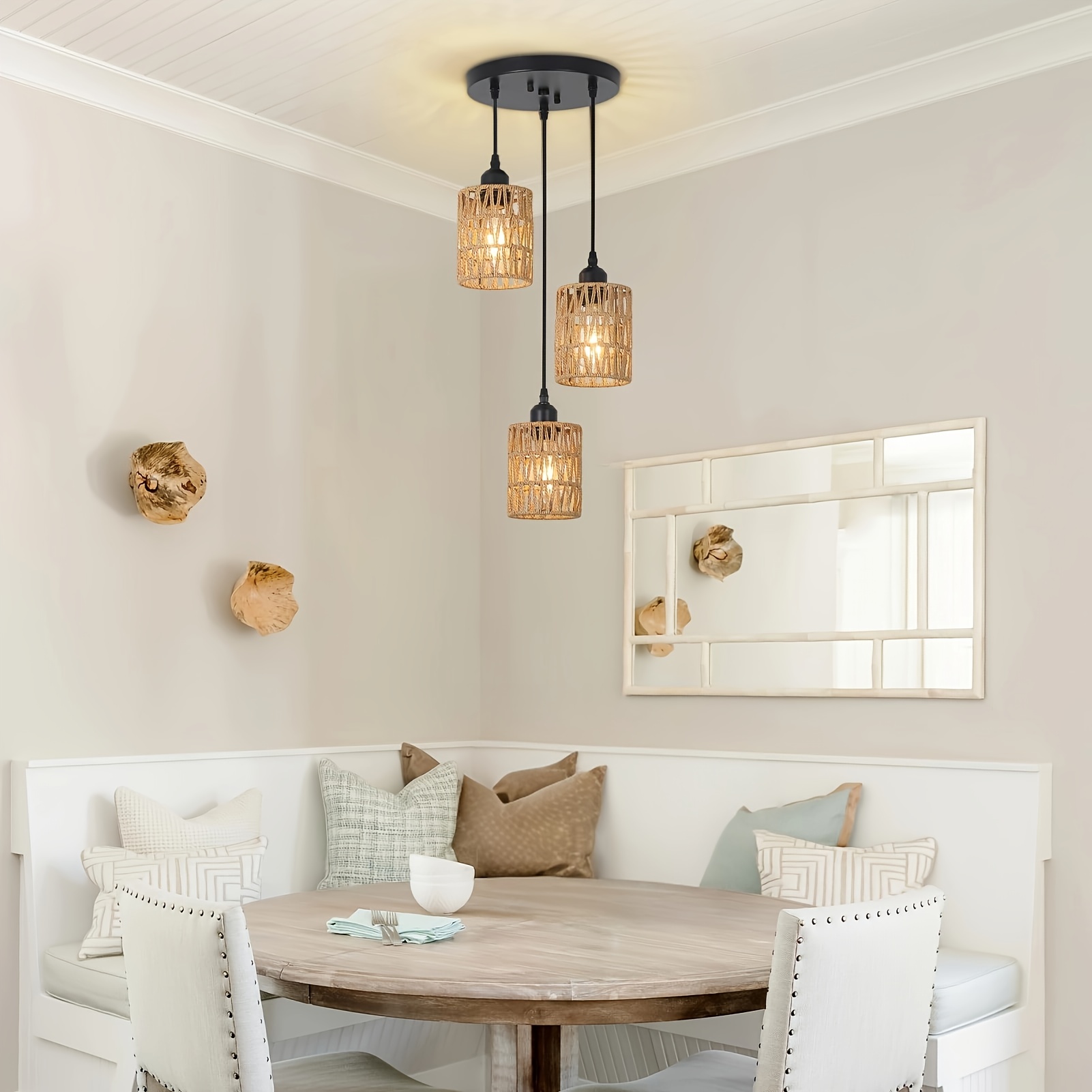 light rattan pendant light wicker shade modern Temu New Zealand