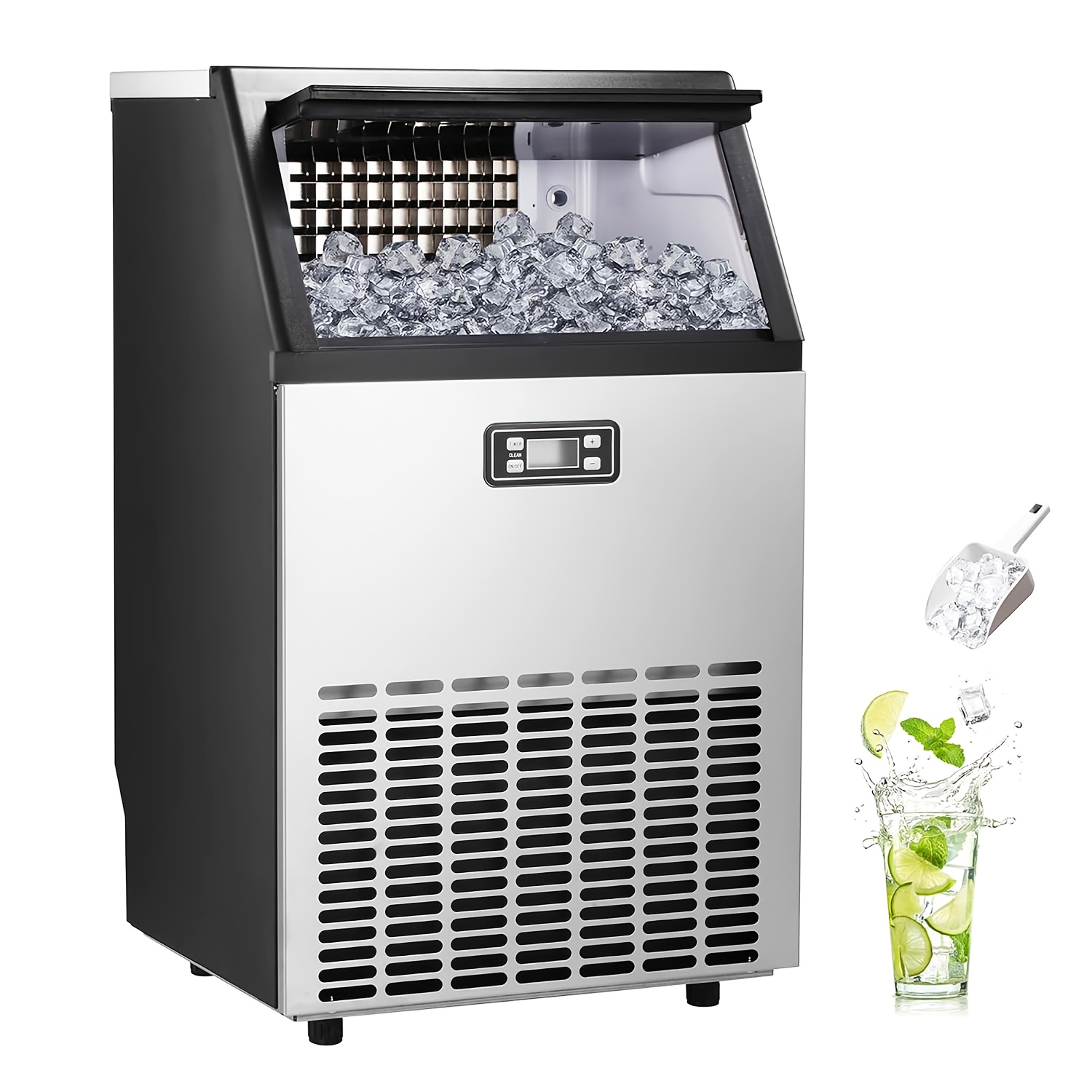 48LBS/24H Stainless Steel Countertop Ice Maker for Home Office