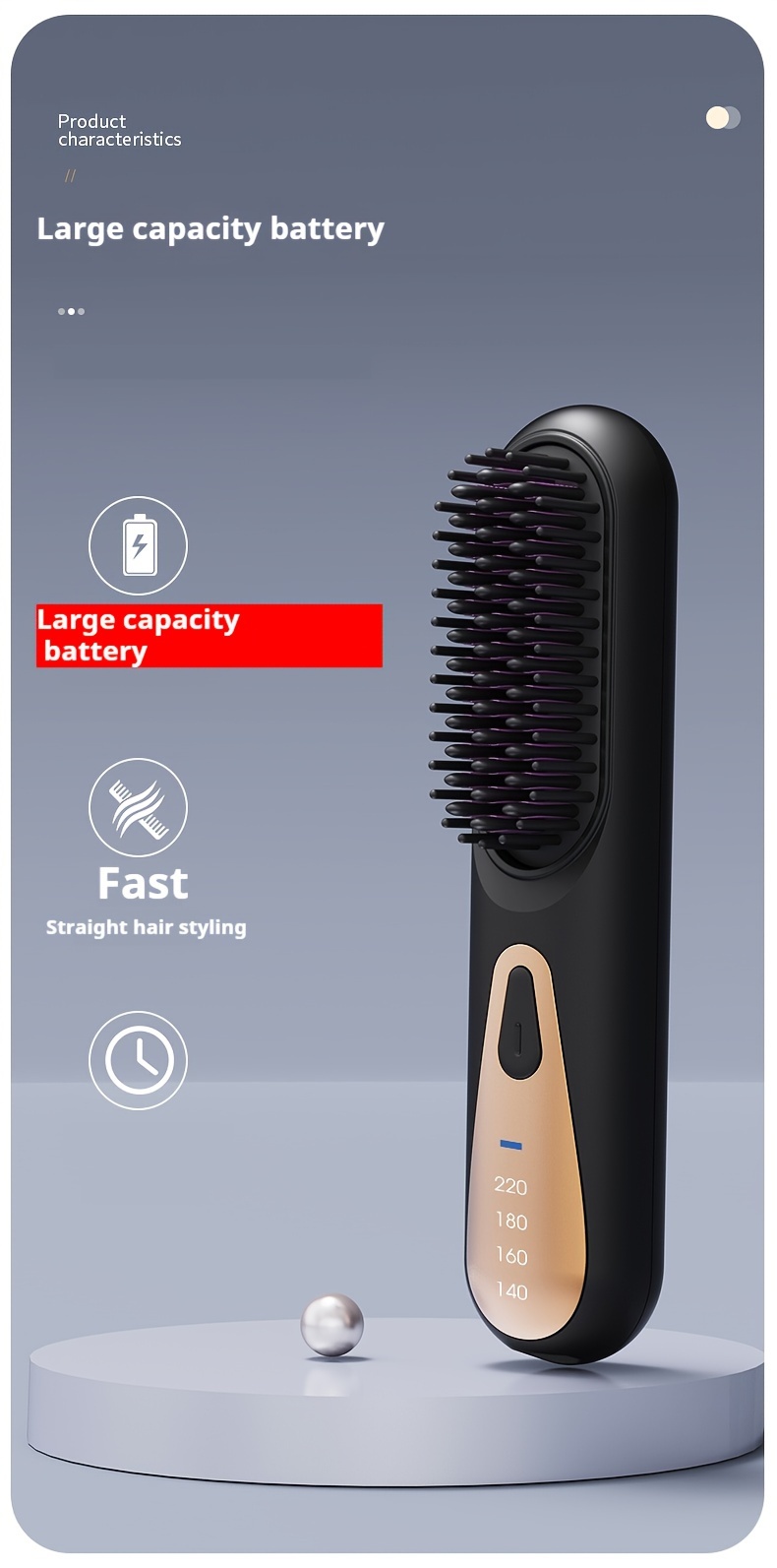 portable hair straightener brush rechargeable 4 temperatures control handheld straightening comb wireless styling tool gifts for women mothers day gift details 4